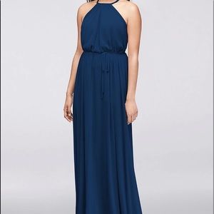 Soft Mesh Halter Bridesmaid Dress with Slim Sash